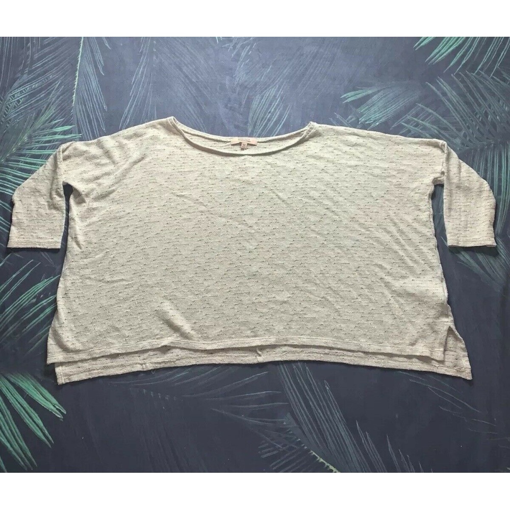 Bershka EUC Beige Metallic Heathered Half Sleeve High Low Crop Sweater Top - M.